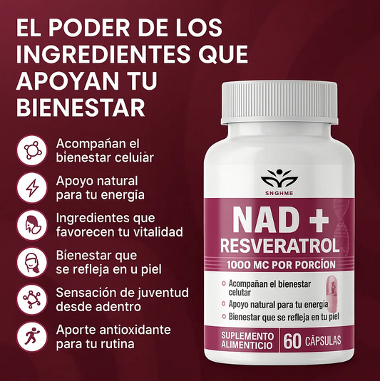 Nad + Resveratrol 1000mg Original, 60 Caps. Original Sin Sabor