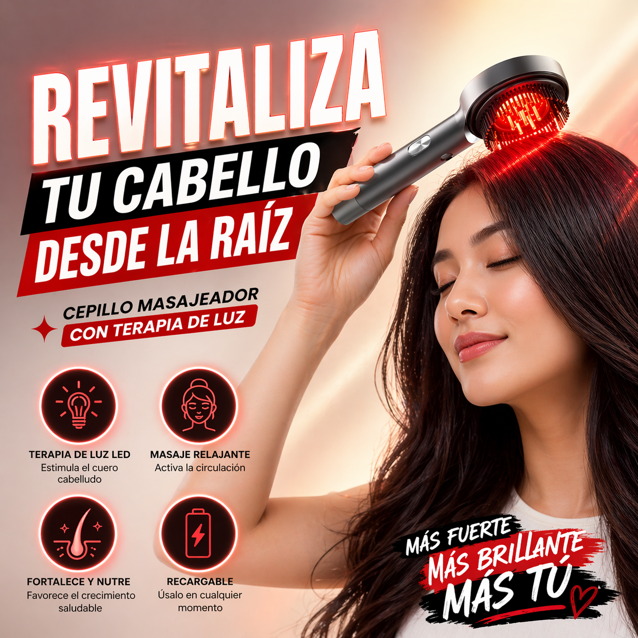 Cepillo Masajeador Cabello Terapia Luz + ENVÍO GRATIS 🚚